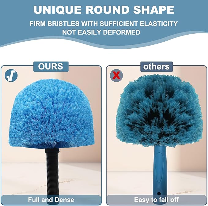 4 Pack Cobweb Duster Head Brush-Twist-On Spider Web Brush for Outdoor & Indoor Web Cleaning // Fits Standard Acme Threaded Poles // Cobweb Duster Brush Head Only-Blue