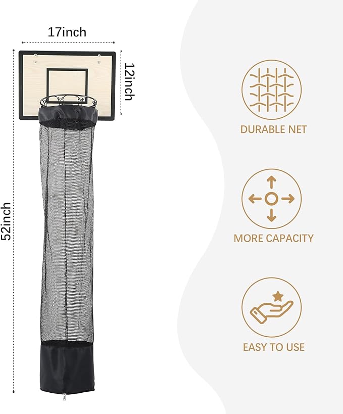 Wooden Basketball Laundry Hamper，Over the Door Basketball Hoop Laundry Basket with Zipper for Kids Room,Dorm Rooms,Bathroom,Saving Space Storage and Organization - White (White)