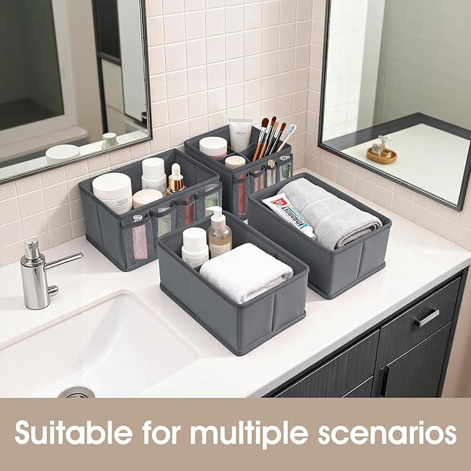 VERONLY Cosmetic Storage Bins Makeup Organizer, Adjustable Multifunction Storage Box Desk Drawer Divider for Makeup Brushes, Bathroom Countertop or Dresser, Set of 4