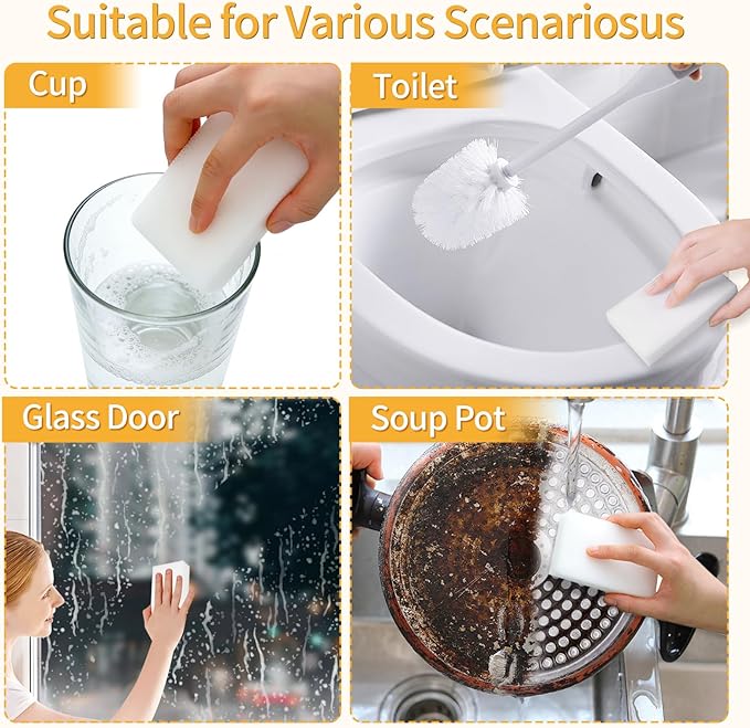 100 Pack Magic Cleaning Sponges Eraser, Multi-Functional Melamine Sponge Foam Cleaning Pads for Household Kitchen Bathroom Furniture Bathtub Sink Cleaning Kitchen Dish Sponge, 10x6x2cm