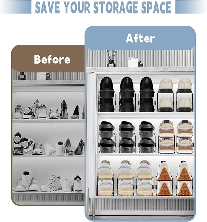 CiBiZi Shoe Slots Organizer 20Pack Metal Shoe Stackers for a Pair of Shoes Double Layer Shoe Holder Shoe Storage Closet Organizers Shoe Space Saver Organizador de Zapatos Black