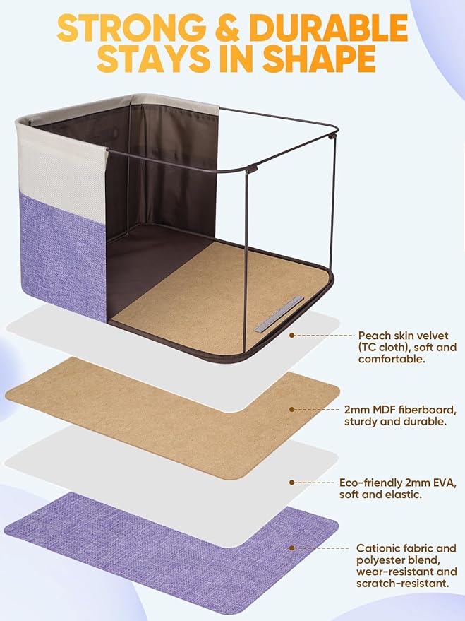 BALEINE 3 Pack Fabric Storage Bins for Shelves, Linen Storage Baskets for Organizing, Decorative Closet Bins for Clothes, Home (Lavender, 14''x10''x8.5'')