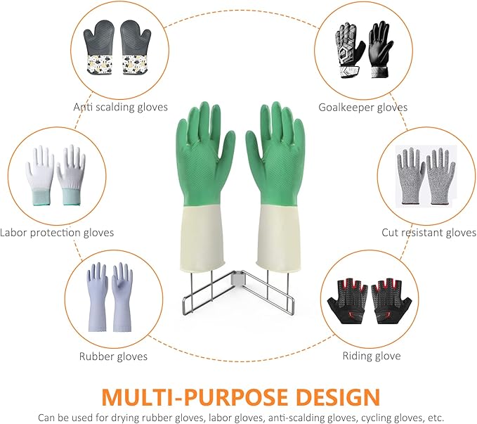 KORRTFID Kitchen Glove Holder,Stainless Steel Glove Rack,Kitchen Vertical Glove Support Multi-Purpose Glove Drain Rack,Collapsible Glove Drying Stand,Rubber Glove Drying Rack,Mitten Rack(Large)