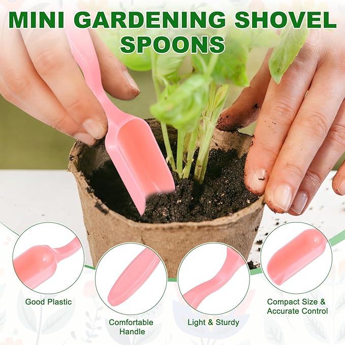 20-Pack Mini Gardening Shovel Spoons, Plastic Garden Soil Scoops for Cultivation Digging Transplanting/Flower Planting/Plant Succulent, Colorful Small Gardening Tools [Pink]