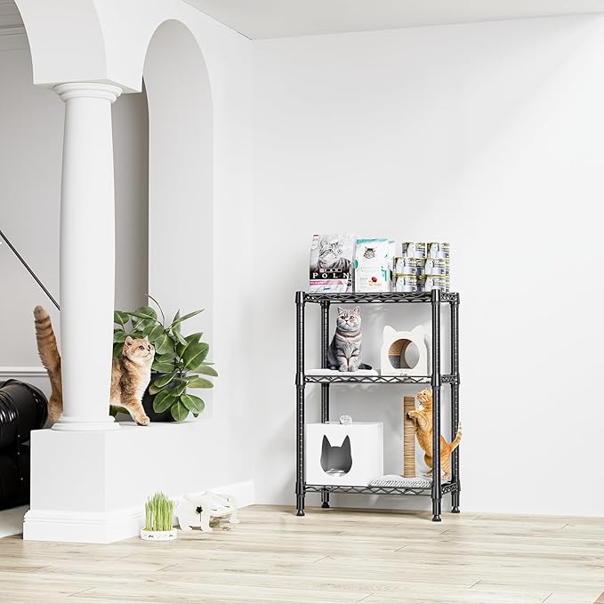 M MZG 750 lbs 3 Tier Shelf Metal Storage Shelves Shelving Wire Rack Heavy Duty Closet Organizers for Garage Kitchen Bathroom Laundry Black 13.8" D x 23.6" W x 35.5" H
