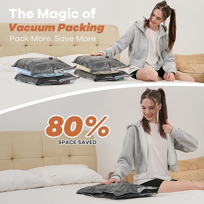 Vacuum Storage Bags for Travel with Wireless Rechargeable Air Pump, 12 Pack Travel Essentials Space Saver Compression Bag for Luggage, Suitcase, Backpack, Vacuum Seal Bags for Home Storage Clothing