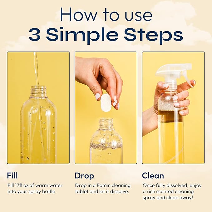 FOMIN Multi Surface Cleaner Refill Tablets (6 Pack) - Lemon Zest - All Purpose Cleaner Refill Tablets, All-In-One Tablet Cleaner For Household & Kitchen Cleaning - Makes 102 fl oz (6 x 17 Fl oz)