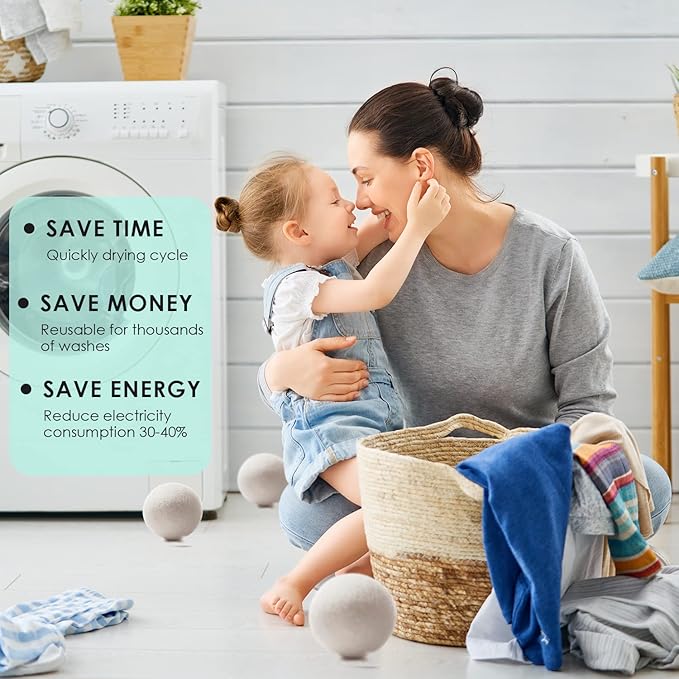 Wool Dryer Balls Organic 4 Pack XL,Laundry Dryer Balls,100% New Zealand Wool Natural Fabric Softener,Reusable 1000 Loads,Shorten Drying Time & Reduces Wrinkles,Baby Safe(4 Pack)
