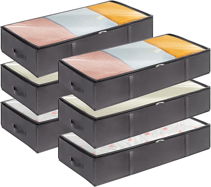 Lifewit 95L 6 Pack Under Bed Storage Containers, Large Capacity Blanket Storage Bags with Reinforced Handle, Organization and Storage for Comforters, Sheets, Clothes, Bedroom, College Dorm, Grey