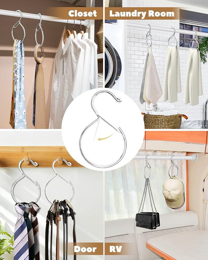 Supforce 4 Pack Belt Hanger, Tie Hanger & Belt Organizer, Rust-Proof Belt Hanger for Closet, Ties, Scarves, Bags & Accessories, Keeps Closet Neat & Organized, Silver