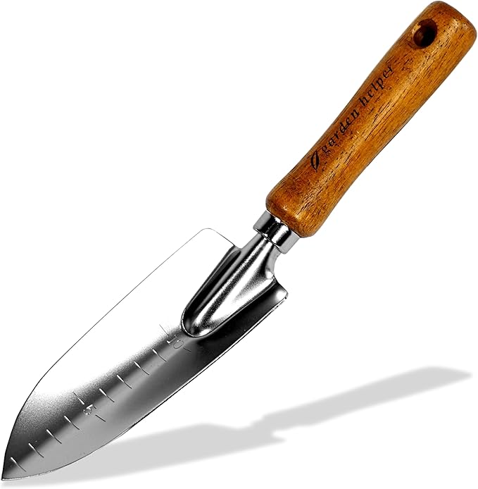 Japanese Garden Trowel Heavy Duty Japanese Steel with Wood Handle, Garden Transplanter Tool for Digging, Scooping, Transplanting, Made in Japan, Small Silver