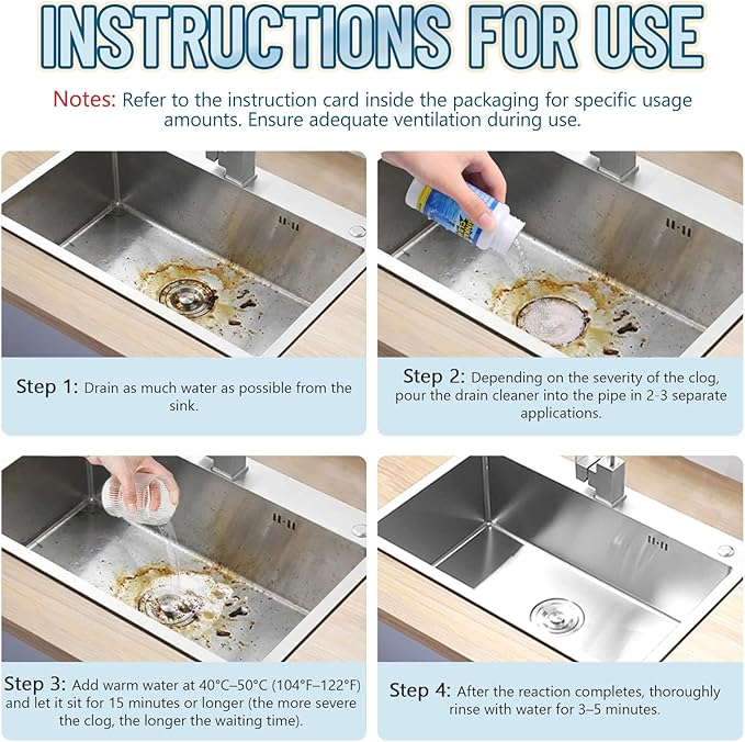 Drain Cleaner Shower Sink Cleaner New - Powerful Pipeline Dredging Agent, Kitchen Unblocker, Sink and Drain Cleaner for Kitchen Toilet（3PCS）