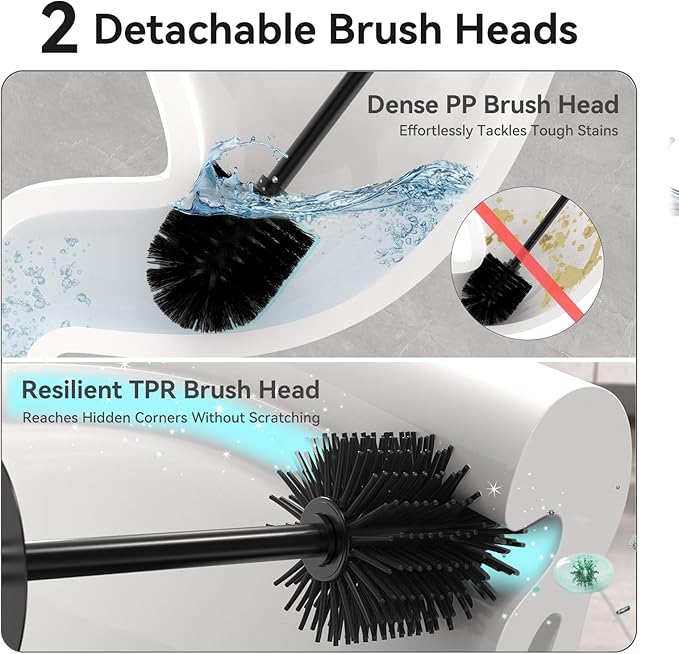 DOWRY Toilet Bowl Brush and Holder for Bathroom, Deep Cleaning Toilet Brush and Holder Set with Long Handle, Hidden Toilet Bowl Brush with Replaceable Head,Modern Decor Black Square