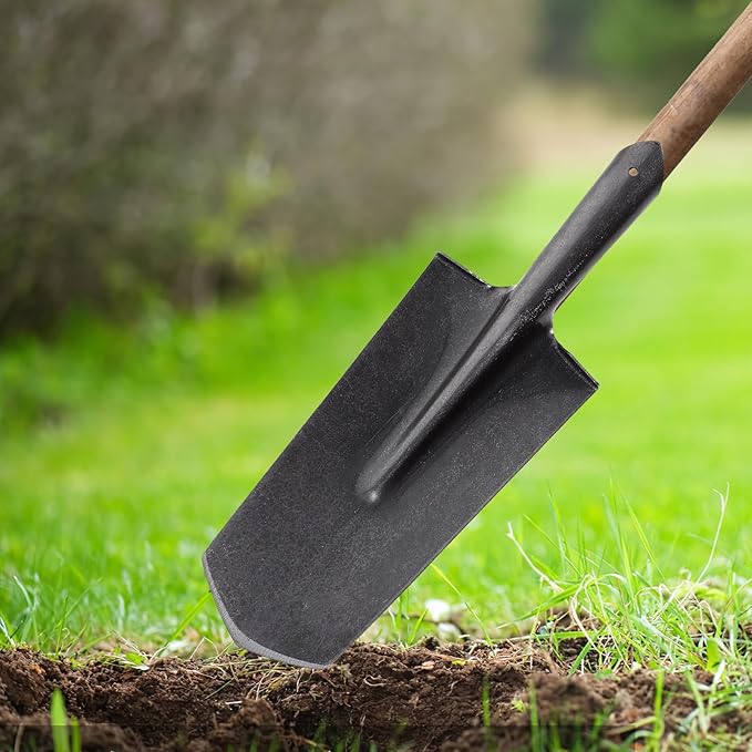 Metal Gardening Spade and Handle Shovel for Digging, Narrow Tip Manganese Steel Tree Planting Tool, Thickened Sturdy Garden Hand Shovel for Lawn and Outdoor Use