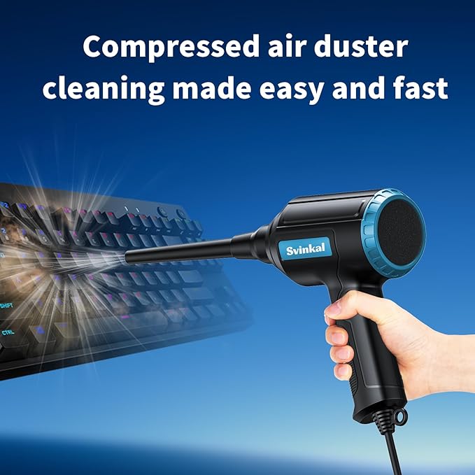 Svinkal Compressed air Duster Electric 500W, Canned air Replacement, 40000RPM Air Blower, Stepless Speed, an AC dust Blower with 6ounces of Blowing Power for Computer Keyboards etc Electronic Duster
