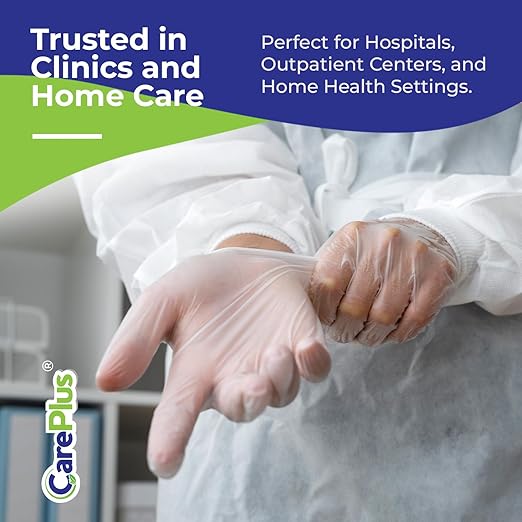 CARE PLUS Vinyl Gloves Clear Extra Large Size 1000 Count | Heavy Duty, Non-Sterile, Powder-Free, Latex-Free Rubber | Food Prep, Kitchen & Cleaning Gloves, Ideal for Professional Use