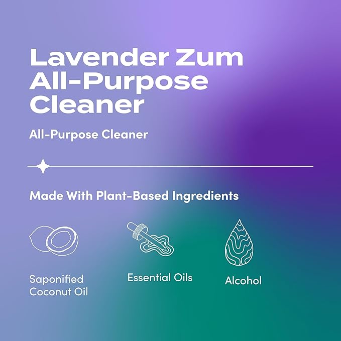 Zum by Indigo Wild All-Purpose Cleaner - Natural Multipurpose Cleaner Made with Essential Oils, Baking Soda & More - Lavender, 16 fl oz