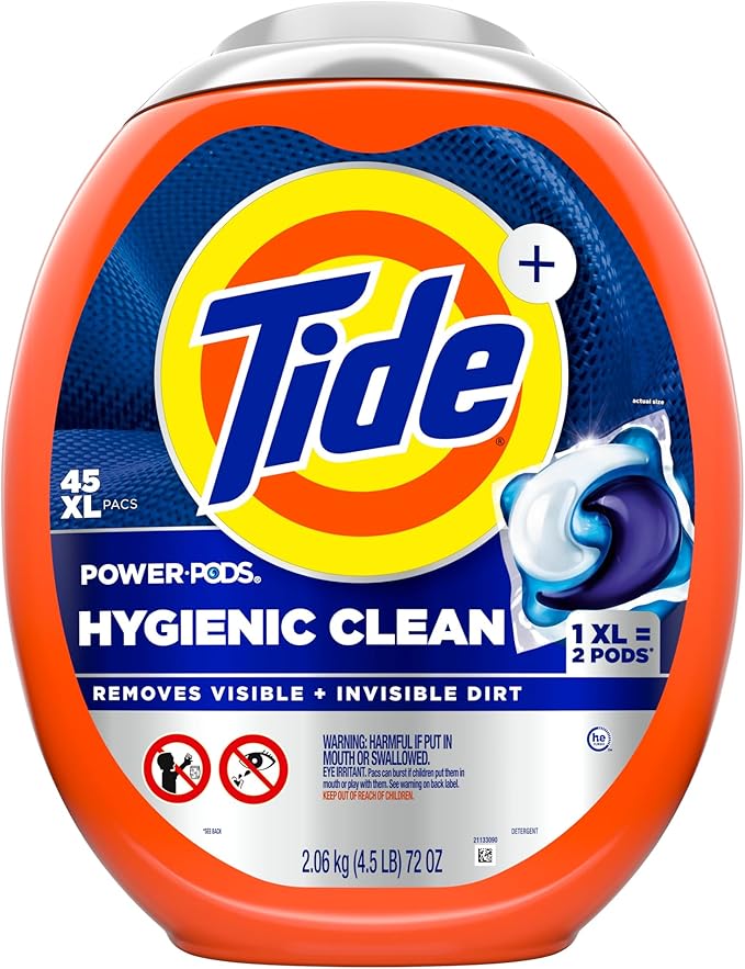 Tide Hygienic Clean Power PODS Laundry Detergent Pacs, Original Scent, 45 Count, Removes Visible and Invisible Dirt
