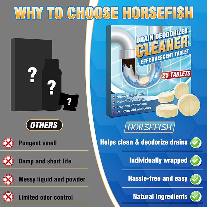 Garbage Disposal Cleaner and Deodorizer Tablets, 25 Pack Sink Cleaner Tablet, Powerful Foam Drain Cleaner, Effectively Removes Residue, Grime and Odors for Kitchen, Bathroom, Toilet, 1 Year Supply