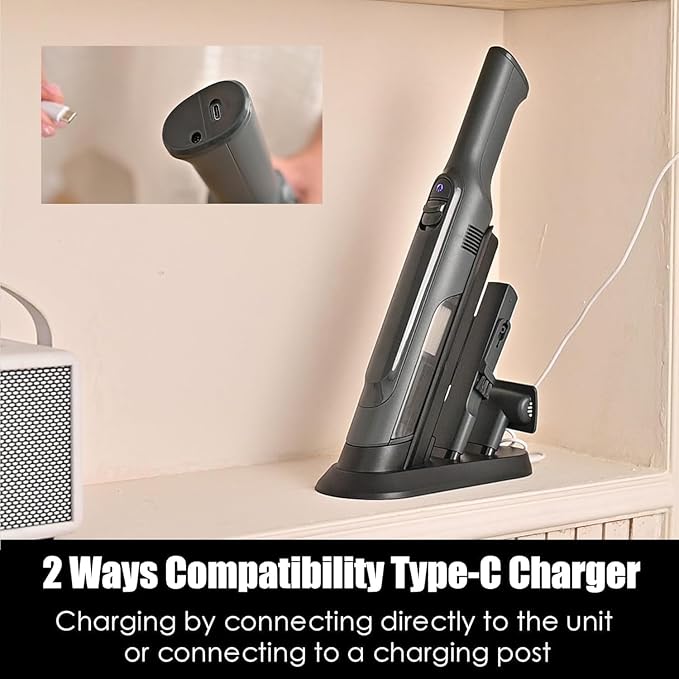 Handheld Vacuum Cordless, Lightweight 1.4lb with Powerful Suction, Charging Dock, Single Touch Empty and Detachable Dust Cup, Portable Mini Car Vac for Home Office and Pet Hair (Medium Gray)
