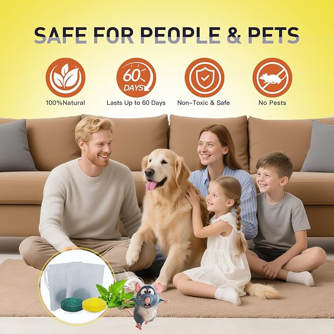 Rodent Repellent with Natural Essential Oils – 24 Pack Mouse, Rat & Pest Deterrent Balls, Safe for Family & Pets, Long-Lasting Indoor & Outdoor Protection