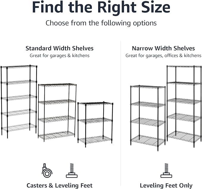 Amazon Basics 3-Shelf Adjustable Heavy Duty Storage Shelving Unit on 2" Wheels, Metal Wire Rack for Garage, Utility Shelving with Leveling Feet, 23.2"L x 13.4"W x 32.75"H, Black