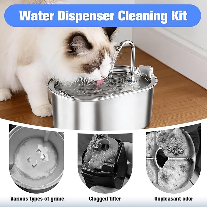 XANGNIER Water Fountain Cleaning Kit,Dog and Cat Water Fountain Cleaner Brushes Kits,Pet Drinking Dispenser Washing Kit with Sponge Wipe,Handle Brush,Crevice Brush,Cotton Swab,Storage Bag,10 Pcs