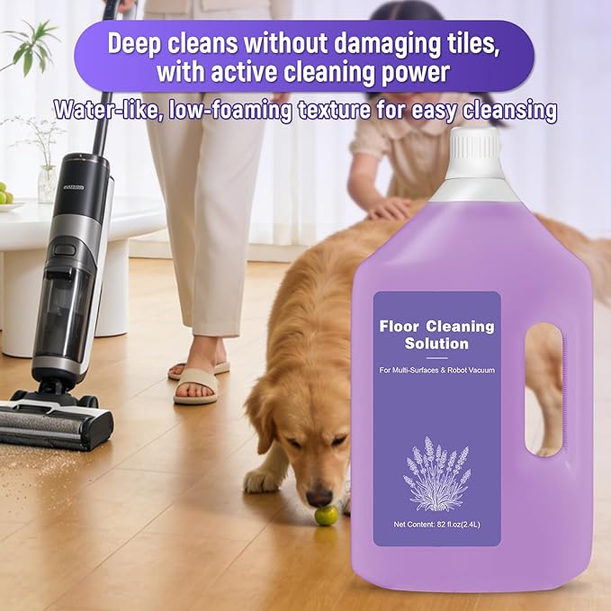 82 FL OZ/2.4 L Lavender Scented Floor Cleaning Solution Compatible with Dreame Cleaning Solution, Low Foam & No Residue, Floor Cleaner for All Robot Vacuum and Wireless Wet Dry Vacuum Cleaners