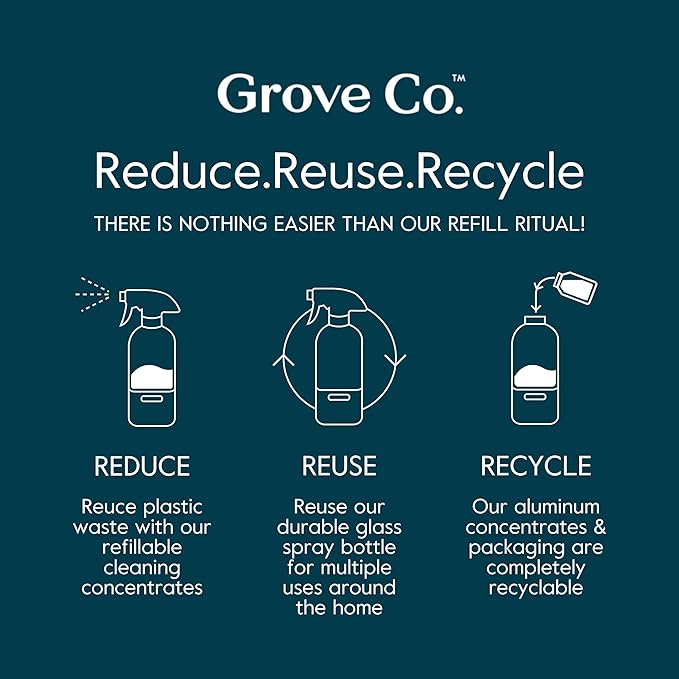 Grove Co. Glass Cleaner, Refill Concentrate (6 x 1 Fl Oz) Streak Free, Plant-based Household Cleaning Supplies, No Plastic Waste, Orange & Rosemary Fragrance, 3 x 2 Pack Refills