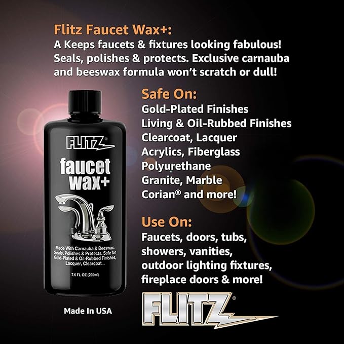 Flitz Faucet Wax Plus - 7.6oz Bottle of USA-Made, Water-Based Faucet Cleaner & Polisher for Water Stains, Fingerprints, & More - Metal Wax for Bronze, Nickel, Chrome, Brass - Granite Polish (6 Pack)