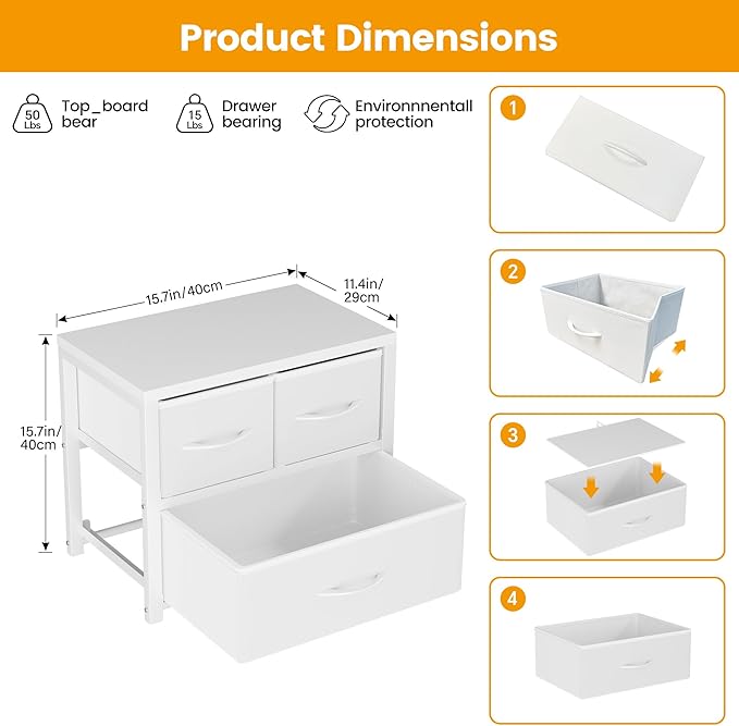 Homeiju Stackable 3-Drawer Fabric Dresser with Waterproof Wood Top – Closet Organizer & Storage Drawers for Bedroom, Modern Metal Frame Design (2 Tier-2 Pack)