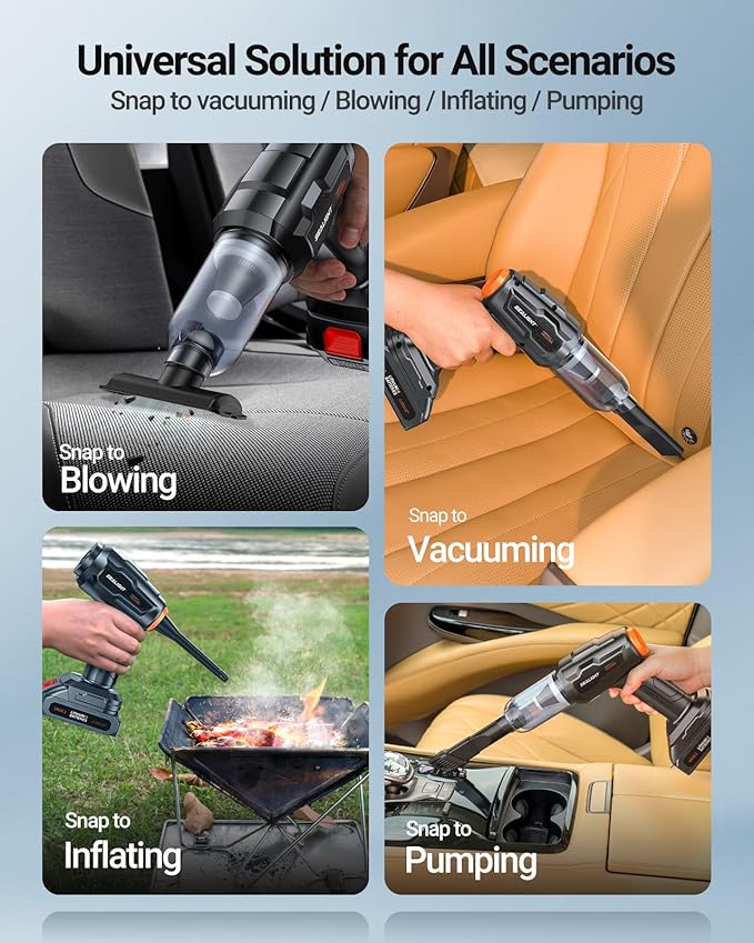 SEALIGHT Car Vacuum Portable Cordless, 21000pa High Power Handheld Car Vacuum, Two Batteries Long Endurance, 18v/120w Portable Vacuum Cleaner for Car & Home