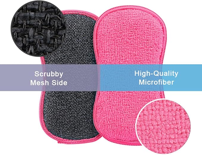 HOMEXCEL 12 Pack Multi-Purpose Scrub Sponges Kitchen Dish Sponge Non-Scratch Microfiber Sponge for Efficiently Cleaning Dishes Pots Pans Pink