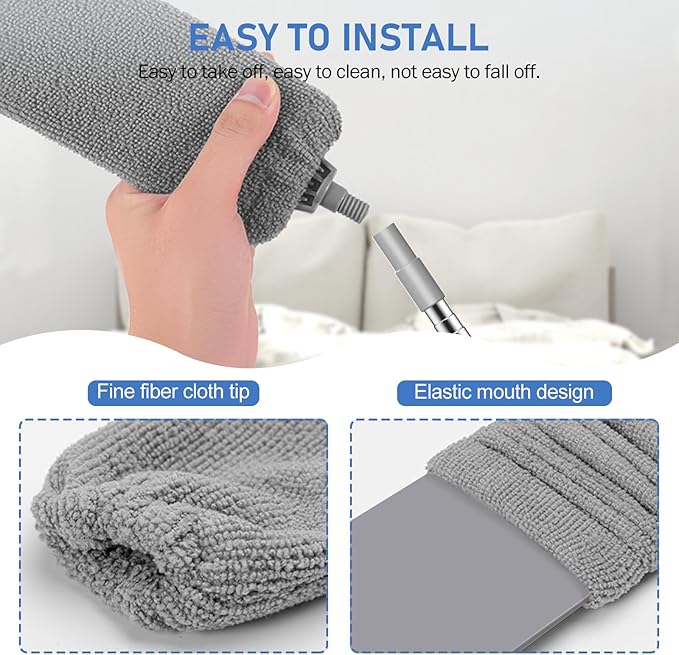 SetSail Dusters for Cleaning Retractable Gap Duster with Extension Pole Long Handle Cleaning Tools Flat Dust Cleaner with 2 Microfiber Dusting Cloths for Under Appliances Furniture Fridge