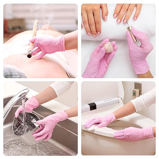 Pink Nitrile Gloves, 3-mil, Industrial Gloves Disposable Latex Free, for Cleaning & Esthetician, Rubber Powder-Free, 1000-ct Case (Medium)