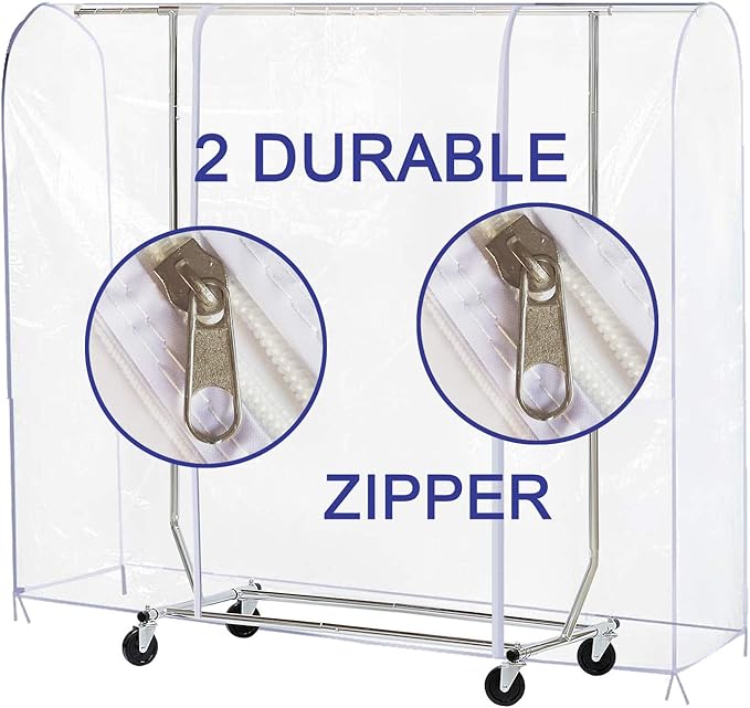 Ruibo Clear Garment Rack Cover Dustproof Clothes Rack Cover with 2 Durable Zipper/Clothing Waterproof Protector (L:71x20x60 inch)