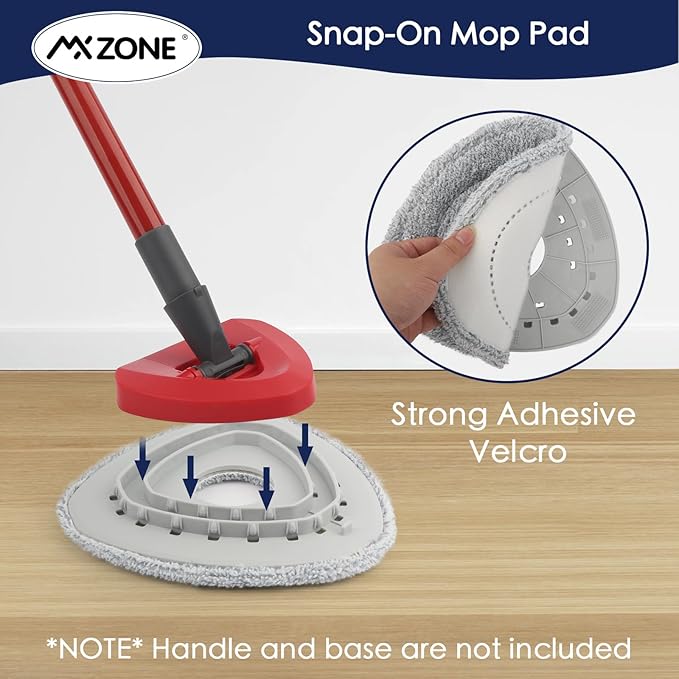 Spin Flat Mop Pad Replacement Compatible with O Cedar Mop Head Replace Flat Triangle Mop, Wet Damp Dry Sweeping Pads Washable, Microfiber, 4 Mopping Pads and 1 Mop Base