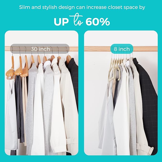 HOUSE DAY Premium Velvet Hangers 100 Pack Beige, Non-Slip Flocked Felt Hangers, Sturdy Clothes Hanger with 360° Rotatable Hook, Heavy Duty Durable Slim Coat Hanger for Closet Space Saving