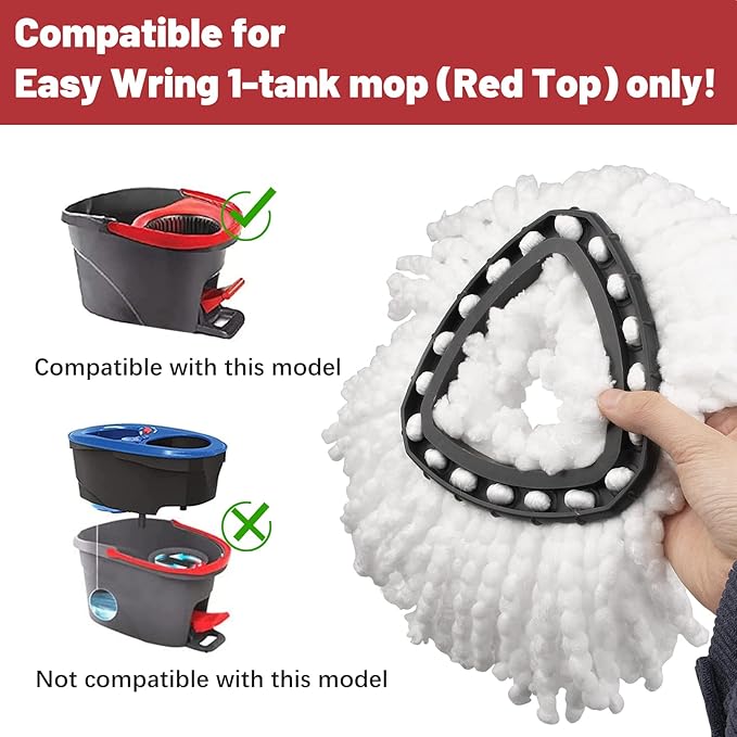 4 Pack Mop Replacement Heads Compatible with O Ceda Mop Replace Head EasyWrin Spin Mop Heads Replacements, Microfiber Mop Refills, Easy Cleaning Mop Head Replacement - 4 Pack White(1-Tank System)