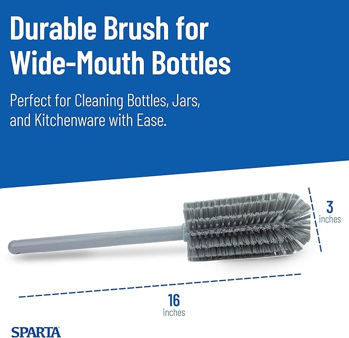 SPARTA Scrub Brush Bottle Brush, Dishwasher Safe Brush with Hanging Hole for Cleaning, Plastic, 16 Inches, Gray, (Pack of 4)