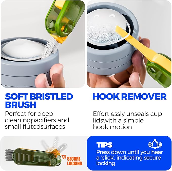 6 Pack Holikme 4 in 1 Cup Lid Cleaning Brush Set with 3 Straws, Multifunctional Bottle Brush, Silicone Cup Lid Gap Cleaner, Durable Bristle Crevice Cleaning Brush, Olive