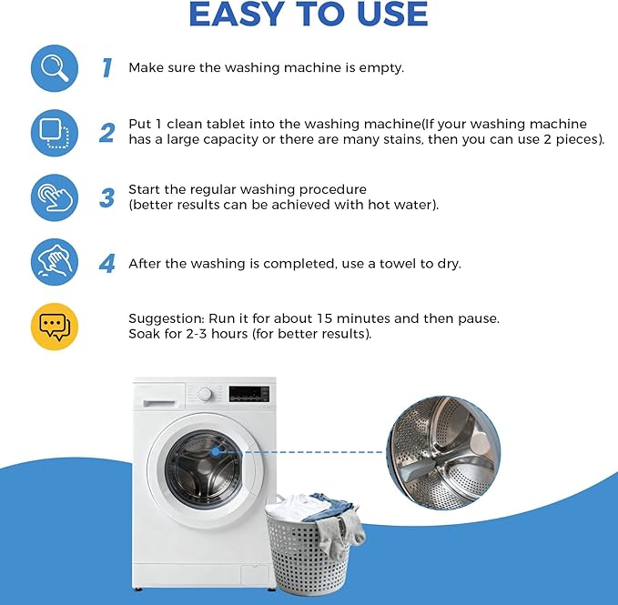 Washing Machine Cleaner Tablets, 24 Pack, Deep Cleaning Descaler and Suitable for Most Washer Machine Cleaner Front Loader and Top Load, Compatible with HE Models