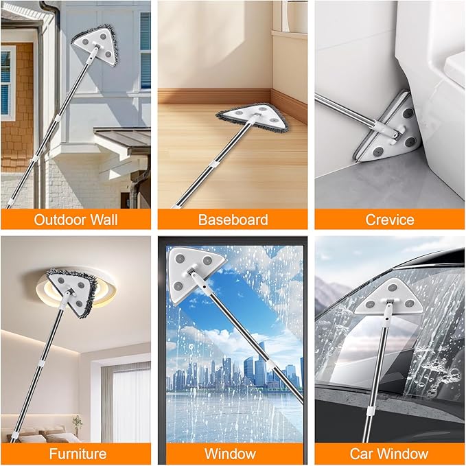MUEE Professional Window Squeegee, 3 in 1 Squeegee Window Cleaner l with Long Handle , Window Washing Kit, Glass Door Cleaner, Multi-Use Car Washer Cleaning Tool for High Outdoor Walls/Glass/Window