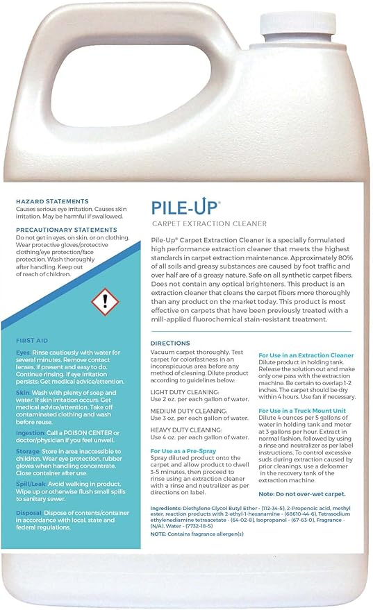 PileUp Concentrated Carpet Extraction Cleaner 2-4 oz/Gal Case of 4 Gallons