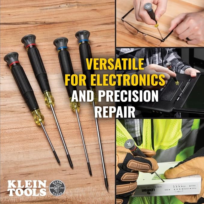 Klein Tools 85615 Mini Precision Screwdriver Set, 4-Piece Phillips and Slotted Set, Ideal for Electronics, Small Appliances, Terminal Blocks