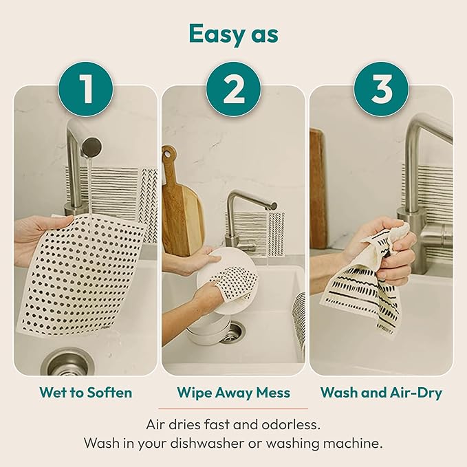 FEBU Swedish Dishcloths for Kitchen | 5 Pack Eastern Reusable Paper Towels Washable | Swedish Dish Towels | Non-Scratch Cellulose Sponge Cloths | No Odor, Biodegradable Cleaning Cloths