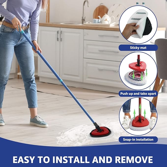 Flat Mop Head Replacements, Microfiber Mopping Pads Refills, 10-Pack Spin Mop Pads + 1 Plastic Pad &1 Scrape for Floor, Wall & Ceiling Cleaning - Fits EasyWring & RinseClean Systems