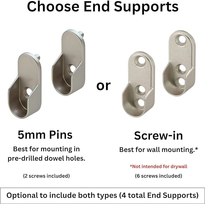 Custom cut to size (12-92 inches) oval closet rod with choice of end support (Satin Nickel)