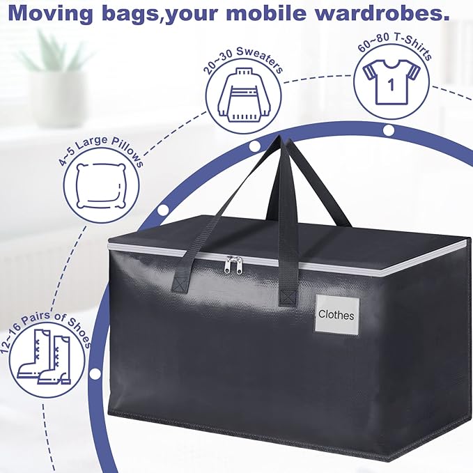 StorageRight Heavy Duty Moving Boxes-Moving Bags with Zipper, Reinforced Handles and Tag Pocket-Collapsible Moving Supplies-Totes for Storage Great for Moving, Storage and Travel 93L(Gray-6 Pack)