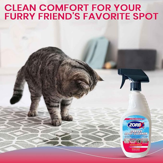ZORBX Carpet Odor and Stain Remover Spray 24 oz - Perfect Addition to Cleaning Supplies - All-Purpose Carpet Spot Cleaner - Citrus Scented Pet Stain Remover - Fast-Acting Carpet Cleaner Solution